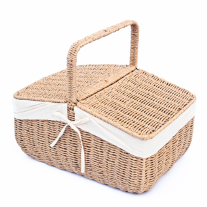 Cesta de Picnic Rectangular de Mimbre con Tapa de Apertura Lateral y Forro de Lona Vintage, Ecológica - Product Image 3