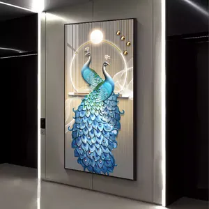 Modern Popular Decorative Painting Crystal Porcelain Painting Animal Peacock Decorative Display Abstract Art Painting