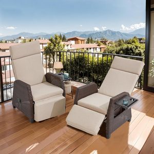 Sillón Reclinable Ajustable Moderno para Exteriores, Silla de Jardín de Ratán con Mecanismo de Elevación a Gas, Reposabrazos y Mesa, Muebles de Mimbre - Product Image 2