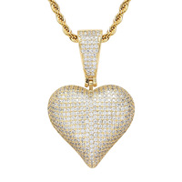 Colliers Cœur RQ Micro-Pavés en Pierres CZ AAA, Pendentifs Poker Porte-Bonheur, Bijoux Hip Hop Bling Ice Out pour Hommes, Cadeau de Fête Doré