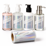 Rouleau d'étiquettes autocollantes holographiques étanches pour flacons de lotion format voyage, film cosmétique en feuille d'argent, fabrication en usine