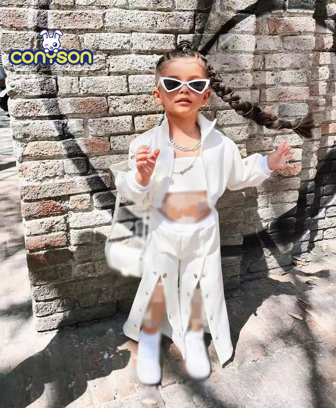Conyson Conjunto de 3 peças de roupas infantis casuais de verão para meninas, suspensórios e calças soltas com cinto, roupa casual infantil