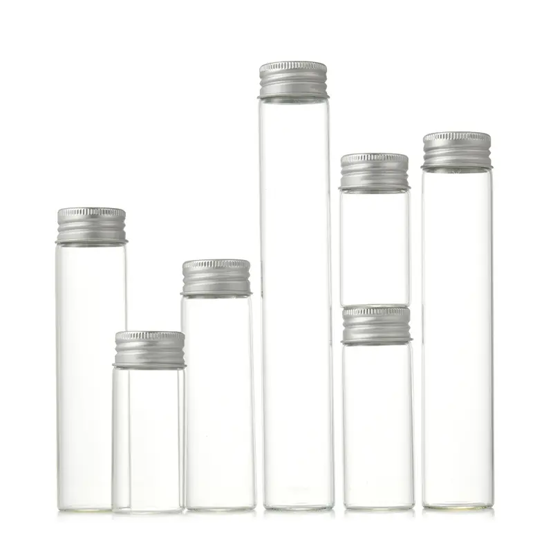 MIni Glasröhre 5ml 10ml 15ml 20ml 25ml 30ml 50ml 60ml 100ml 120ml Klarglas-Aufbewahrung flasche mit Aluminium-Schraub verschluss