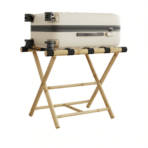 Estante plegable de bambú para equipaje, solución de almacenamiento portátil y duradera de 24,4x16,5x19,9 pulgadas para muebles de hotel - Product Image 1