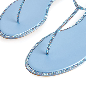 Summer Classy Luxury Rhinestone Blue Glitter Fashion Thong Flats <strong>Sandals</strong> for Women and Ladies Shoes - Product Image 4