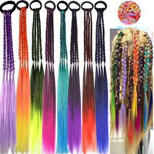 8 pièces d'extensions de <span class=keywords><strong>cheveux</strong></span> avec élastiques, tresses arc-en-ciel, postiches synthétiques, accessoires pour <span class=keywords><strong>cheveux</strong></span> de queue de cheval pour femmes et filles, fête - Product Image 6