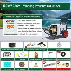 <span class=keywords><strong>Nettoyeur</strong></span> <span class=keywords><strong>haute</strong></span> <span class=keywords><strong>pression</strong></span> robuste 220V 5.0kW 60.8 bars avec moteur thermiquement protégé pour usage domestique et lavage de voitures, incluant un enrouleur de tuyau et des accessoires - Product Image 4