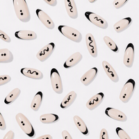 Faux ongles à presser moyens, base nude, motif serpent français noir, réutilisables, à coller, pour la vente en gros