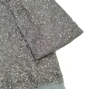 Fashion Shinny Mini Glitz hitam putih payet tekstil kain jala Peregangan bordir kain untuk gaun dansa taplak meja atas