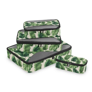 Lot de cubes de rangement de voyage en gros à imprimé palmier tropical vert, conception personnalisée, avec dessus en maille et compression pour le voyage - Product Image 2