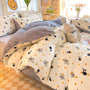 홈 침구 이불 세트, 침대 커버 담요 성인 자카드 인쇄 플란넬 양털 100% 폴리에스터 킹 사이즈 4pcs - Product Image 3