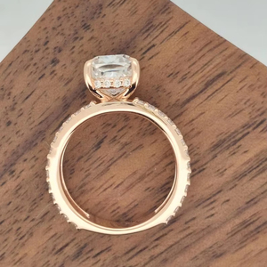 Anillo de compromiso de moissanita de 3 quilates con corte cojín, anillo de compromiso con halo oculto, solitario con corte cojín, anillo de propuesta solitario. - Product Image 5