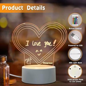 Valentines veilleuse đèn ngủ phòng trang trí nội thất cơ sở <span class=keywords><strong>LED</strong></span> lưu ý Hội Đồng Quản trị 3D ảo ảnh Đèn 3D Acrylic ánh sáng ban đêm - Product Image 3