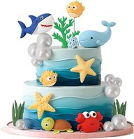 Ensemble de décoration de gâteau sur le thème des animaux marins : Requin, Crabe, Baleine, Tortue, Poisson-bouffant, Corail, Étoile de mer, Bulle sous la mer – Fournitures d'anniversaire
