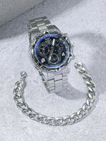Montre pour homme, grand cadran, trois aiguilles, bracelet en acier, ensemble collier, bracelet, bague, 4 montres à quartz, Saint-Valentin, Noël