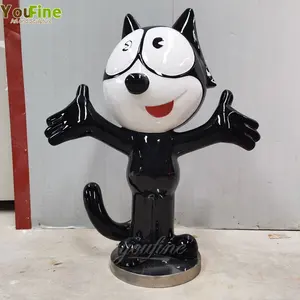 Özelleştirilmiş sevimli paslanmaz çelik karikatür Felix kedi heykel