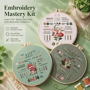 <span class=keywords><strong>Kit</strong></span> de broderie DIY pour débutants avec motifs de points à pratiquer et ensemble <span class=keywords><strong>complet</strong></span> de fournitures textiles pour cadeaux artisanaux - Product Image 1