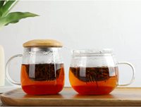 10oz 350ml 500ml Tasse à thé en verre borosilicate résistant à la chaleur avec passoire et couvercle en bambou pour le thé en fleurs, brassage de thé en vrac