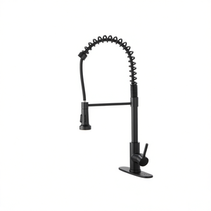 Robinet de cuisine commercial DB en laiton massif, monocommande avec douchette extractible, noir mat, moderne, à montage sur comptoir, avec ressort - Product Image 1