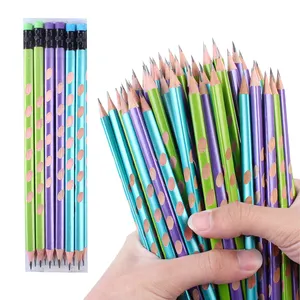Supplier Customized Correction Grip Posture Pencil Groove Hole Triangle Pencil Set with Eraser