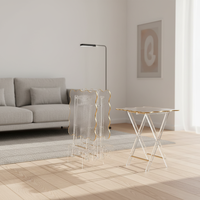 Ensemble table pliante et plateau en acrylique transparent moderne avec bordure dorée personnalisable, compatible lave-vaisselle, finition polie