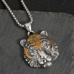 Pendentif Tête de Tigre en Acier Titane, Collier Unisexe, Style Urbain, Mode Soirée, Bijoux Hip Hop Punk, Forme Animale, Design Géométrique - Product Image 2