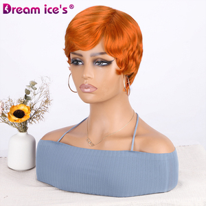DREAM.ICE's Pixie Cut naranja negro peluca con estilo recto con flequillo para mujeres blancas peluca hecha a máquina BURG pelo sintético corto - Product Image 4