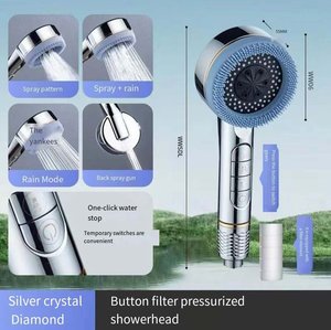 Cabezal de Ducha de Alta Presión de Plástico ABS con 3 Modos de Rociado y Paro con un Clic, con Masaje de Silicona para Grifo de Baño y Desviador de Ducha - Product Image 6