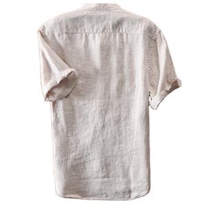 <span class=keywords><strong>Camicia</strong></span> da <span class=keywords><strong>uomo</strong></span> a maniche corte con colletto alla coreana in <span class=keywords><strong>lino</strong></span> e cotone tinta unita - Product Image 4