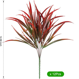 Plante artificielle en plastique à cinq branches, imitation herbe de printemps, pour décoration extérieure, jardin, fenêtre, aménagement paysager, en pot - Product Image 4