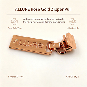 Tirador de Cremallera con Letras ALLURE en Oro Rosa, Adorno de Aleación Metálica para Bolsos, Carteras y Accesorios de Moda - Product Image 2