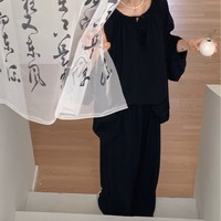 Piyama Wanita Musim Gugur Lengan Panjang Kerah Bulat Katun Sutra, Baju Tidur Manis Lucu Nyaman Desain Unik Serbaguna untuk Pakaian Rumah