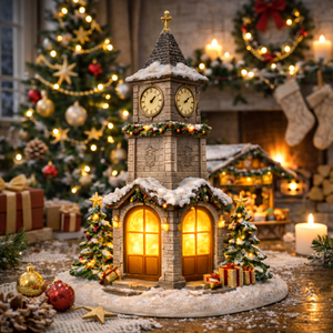 WeiVista Professional Resin <strong>Christmas</strong> Clock Tower Hand Painted Village Sculpture <strong>Supplier</strong> Custom Table Decor - Product Image 1