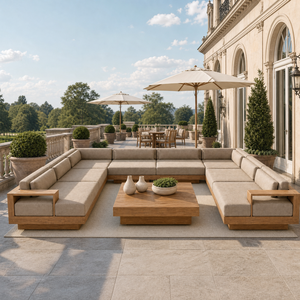 Outdoor Weather Resistant <b>Set</b> Teak <b>Corner</b> Solid Wood L-shape Sectional Patio Couch for Hotel Backyard Vu350-vu379 Teak Material - Product Image 1