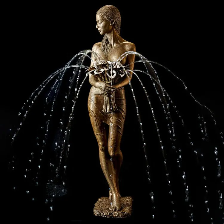 ภายนอกน้ำคุณสมบัติทองสัมฤทธิ์รูปปั้นผู้หญิงเลดี้น้ำพุโรงงาน