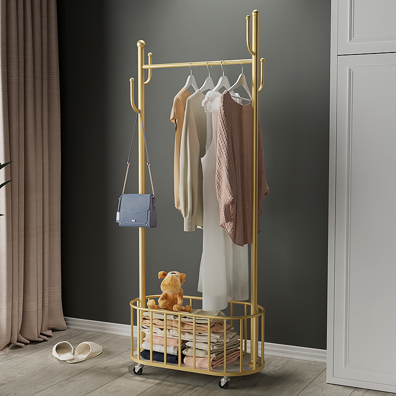 Garderobe Boden hängen Gold Luxus Metall Wohnzimmer beweglichen Baumst änder Home Storage Organisation Kleidung Garderobe mit Rad