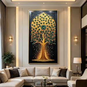 Arte Murale Islamica con 99 <span class=keywords><strong>Nomi</strong></span> <span class=keywords><strong>di</strong></span> <span class=keywords><strong>Allah</strong></span> e Design Albero della Vita, Dipinto su Porcellana con Cristalli e Glitter, Decorazione per Casa Ramadan ed Eid - Product Image 6