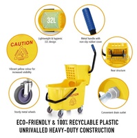 Seau à serpillière commercial en plastique jaune de 26 qt sur roues avec presse latérale, chariot de nettoyage domestique avec essoreuse, seaux à serpillière professionnels