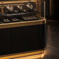 Comptoir de présentation autoportant en verre avec éclairage LED pour bijoux en or noir, vitrine pour boutique de détail