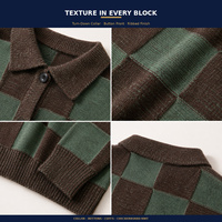 Suéter Cárdigan para Hombre, 100% Poliéster, Diseño a Cuadros Jacquard, Bloques de Color, Cierre de Botones, Estilo Vintage, Ropa de Calle, Tejido de Punto, Venta al Por Mayor