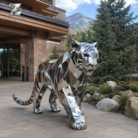Escultura de Tigre de Acero Inoxidable Pulido a Espejo Personalizada, Estatua de Animal Geométrica para Decoración de Jardín, Hotel, Villa o Espacios Públicos