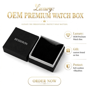 BESSERON Premium <b>Watch</b> Box Manufacturer Custom Black Leatherette Box Print Brand Logo Protective Storage <b>Case</b> Rectangle for Gift - Product Image 1