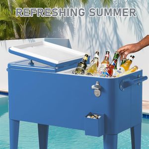 Nevera Portátil <span class=keywords><strong>de</strong></span> 73L, Cubo <span class=keywords><strong>de</strong></span> Hielo Metálico, Carrito Nevera con Ruedas <span class=keywords><strong>para</strong></span> Exteriores - Product Image 2
