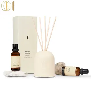 C&H Wholesale New Beige Ceramic Bottle Aromatherapy Fire Free Luxury With Gift Box Ceramic Reed Diffuser