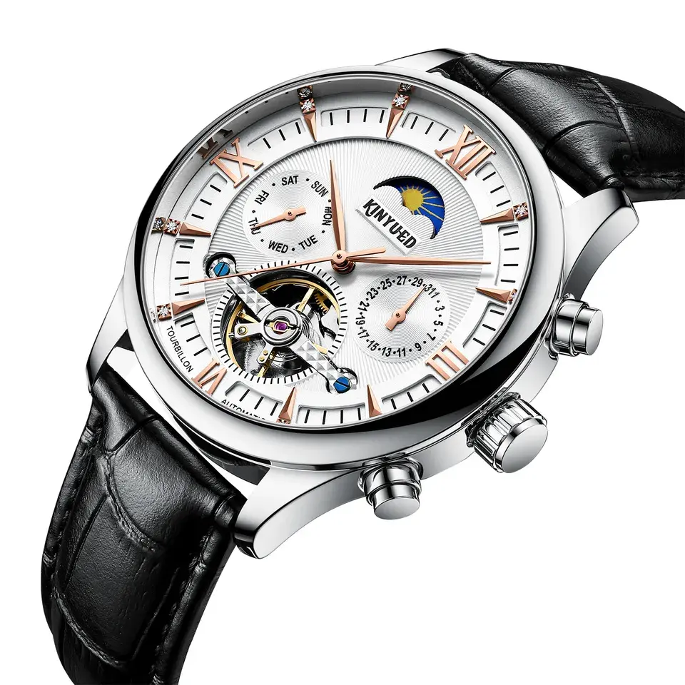 KINYUED J087Fashion Men Mechanical Hand Wind Wrist Watch Leather luminous hands Luxury Men Wristwatch Mens Watch