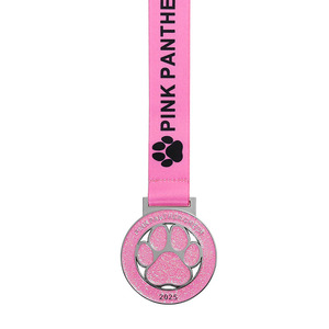 Medalla de carrera de Pata de Gato cinta con purpurina Rosa metálica personalizada - Product Image 2