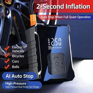 Pompe à air portable sans fil pour voiture, <span class=keywords><strong>gonfleur</strong></span> de pneus électrique numérique 150 PSI, 4000 mAh, gonflage rapide, pompe automatique pour véhicule, <span class=keywords><strong>vélo</strong></span>, ballon - Product Image 5