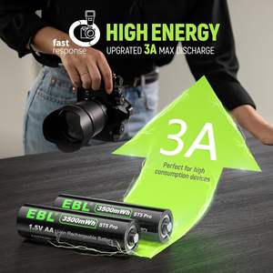 Piles AA rechargeables préchargées EBL, lot de 4, 1,5 V, 3500 mWh, Li-ion, longue durée, cylindriques, lithium-ion - Product Image 5