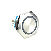 Tombol Tekan Anti Air 28mm Self Reset IP67 Kepala Datar Anti Vandal Switch Logam Dengan Lampu LED untuk Pengontrol Industri