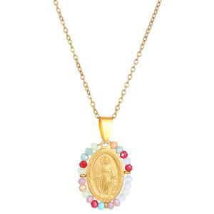 Collana con Pendente Medaglia Miracolosa della Vergine Maria Placcata in Oro 18K, Gioielli Religiosi Cattolici con Turchese, Regalo Cristiano per Donne - Product Image 6